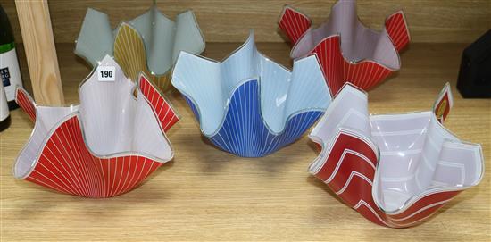 Five 1960s Chance coloured glass handkerchief vases